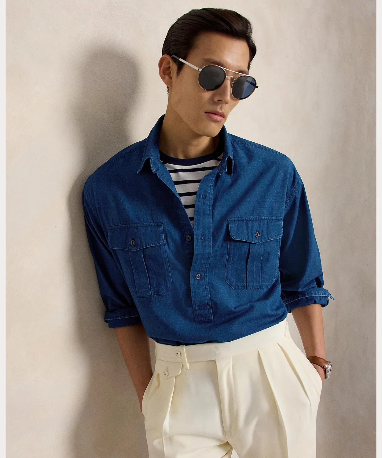 Мужская рубашка с длинным рукавомShambray Work Shirt POLO RALPH LAUREN, Navy