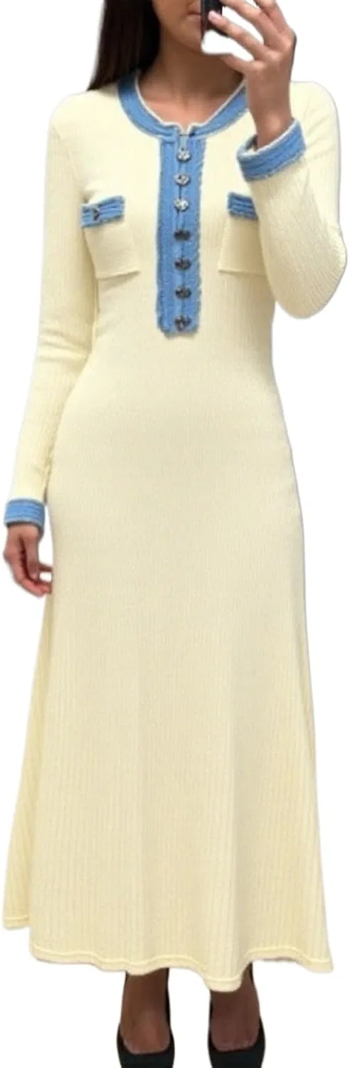 Женское деним-трикотажное платье с круглым вырезом Knit Dress, Apricot
