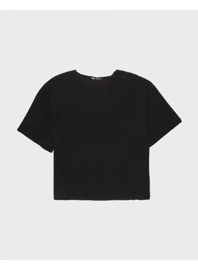 Пуловер с вертикальными полосками с коротким рукавом Zara, черный