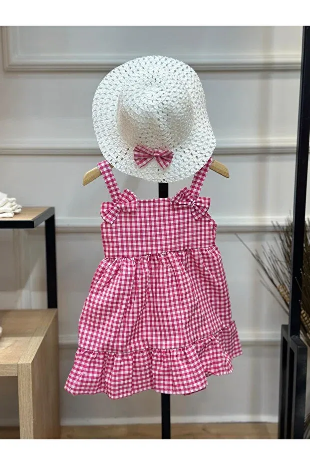 Детское платье для девочек в клетку Candy Pink Hat Gingham Set Ardenkids, Multi-Colored