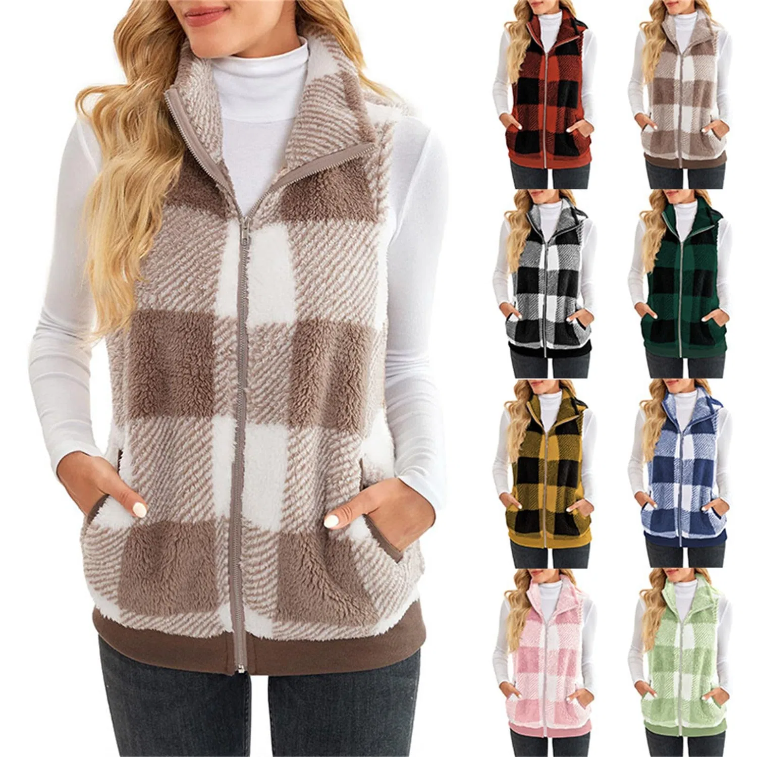 Женский жилет без рукавов с принтом в клетку Fleece Transition Jacket, cachi
