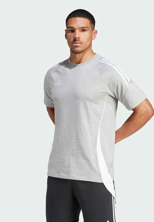 Футболка Adidas Performance Tiro 24 Sweat Tee Print, средне-серый меланж с белым