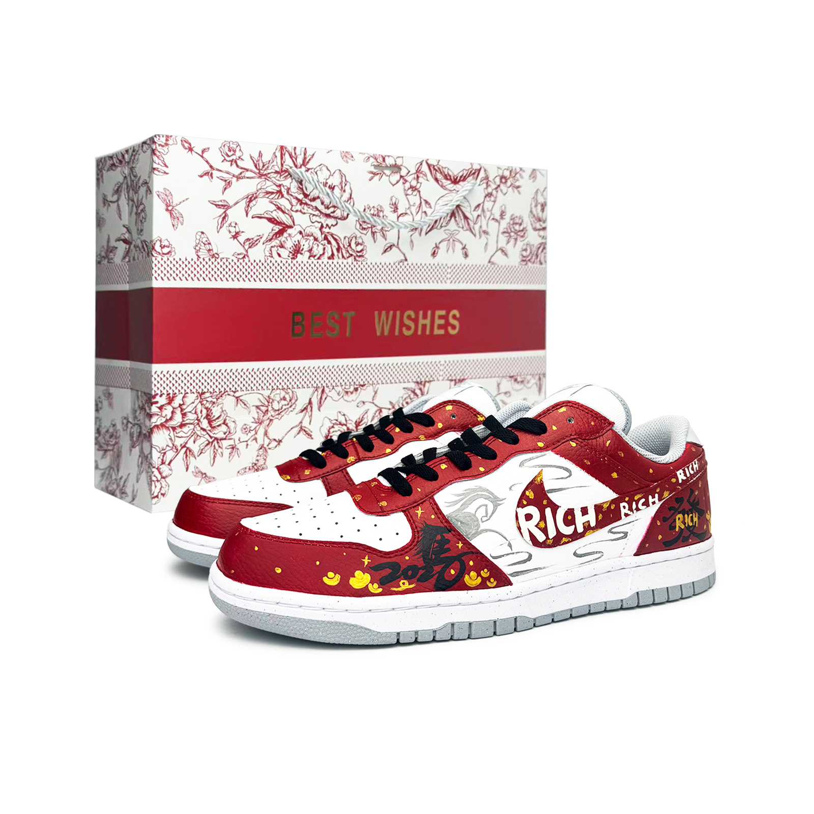 

Nike Большой дракон и лошадь молодежные низкие кроссовки для скейтбординга мужские бело-красные