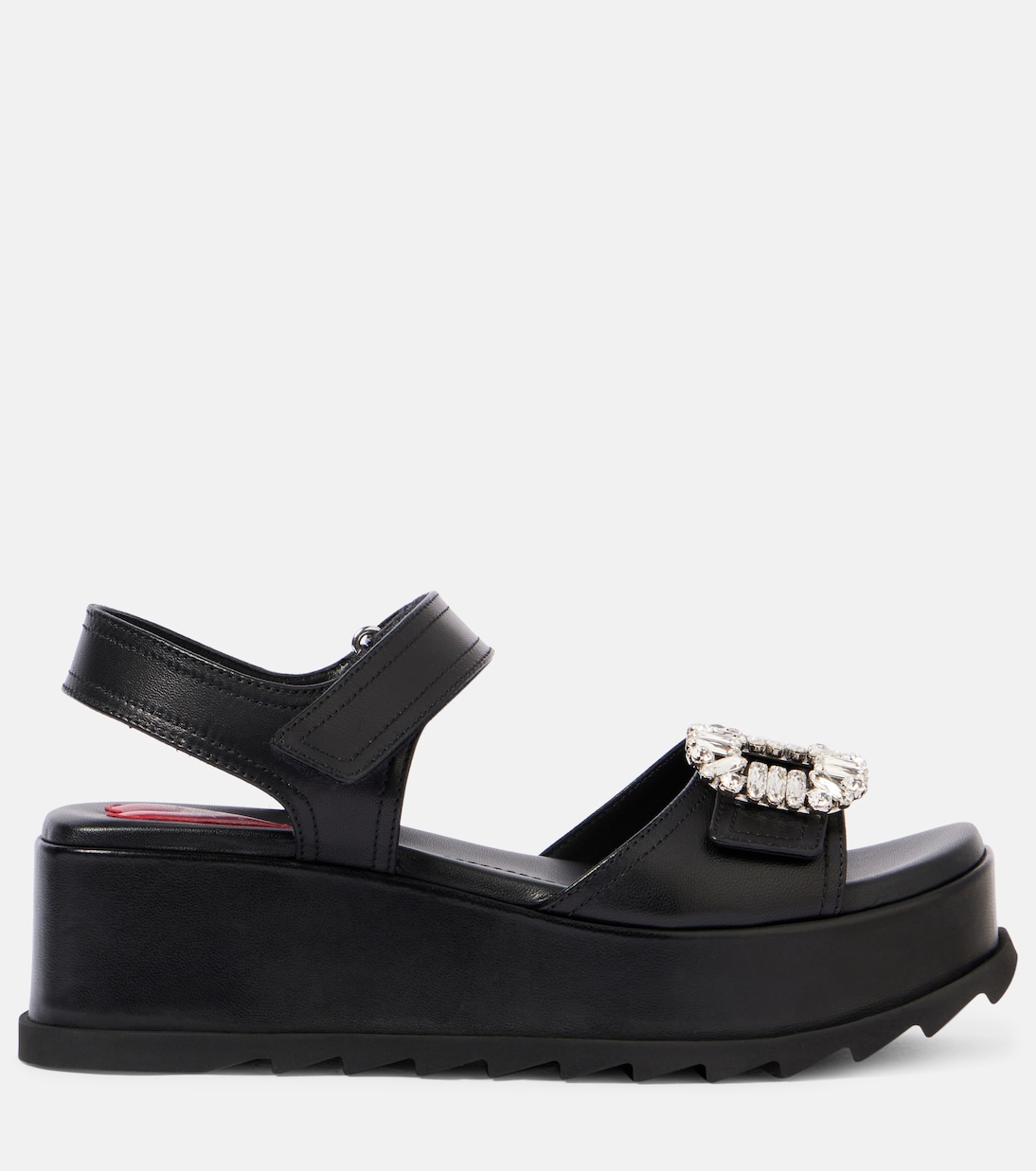 Босоножки на танкетке из кожи с декором Slidy Viv' Roger Vivier, Nero — фото 4