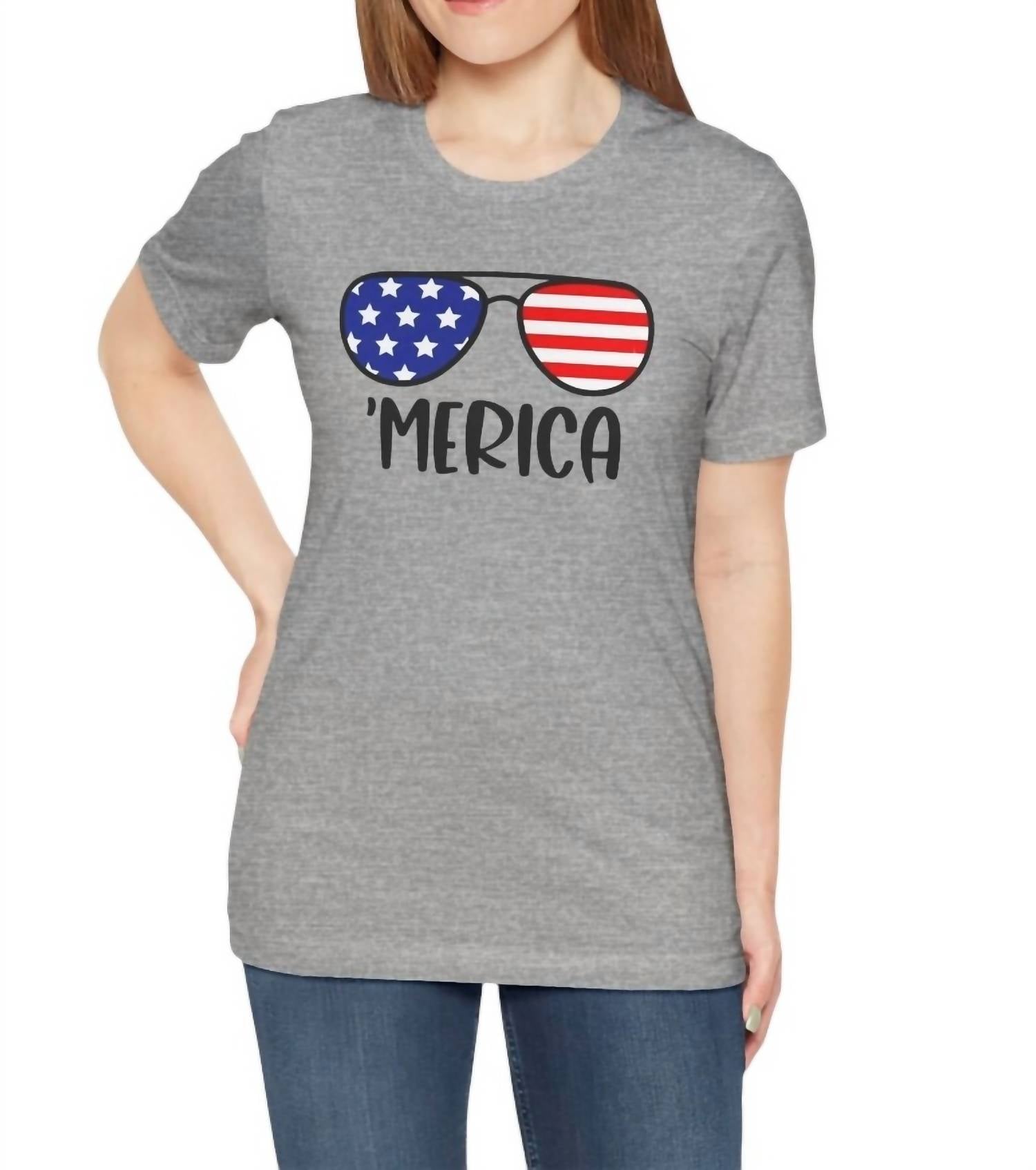

Женская патриотическая футболка T's 'merica серого цвета BELLA + CANVAS