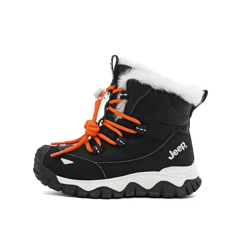 Термоустойчивые противоударные детские зимние ботинки mid top из искусственной кожи Jeep, черный