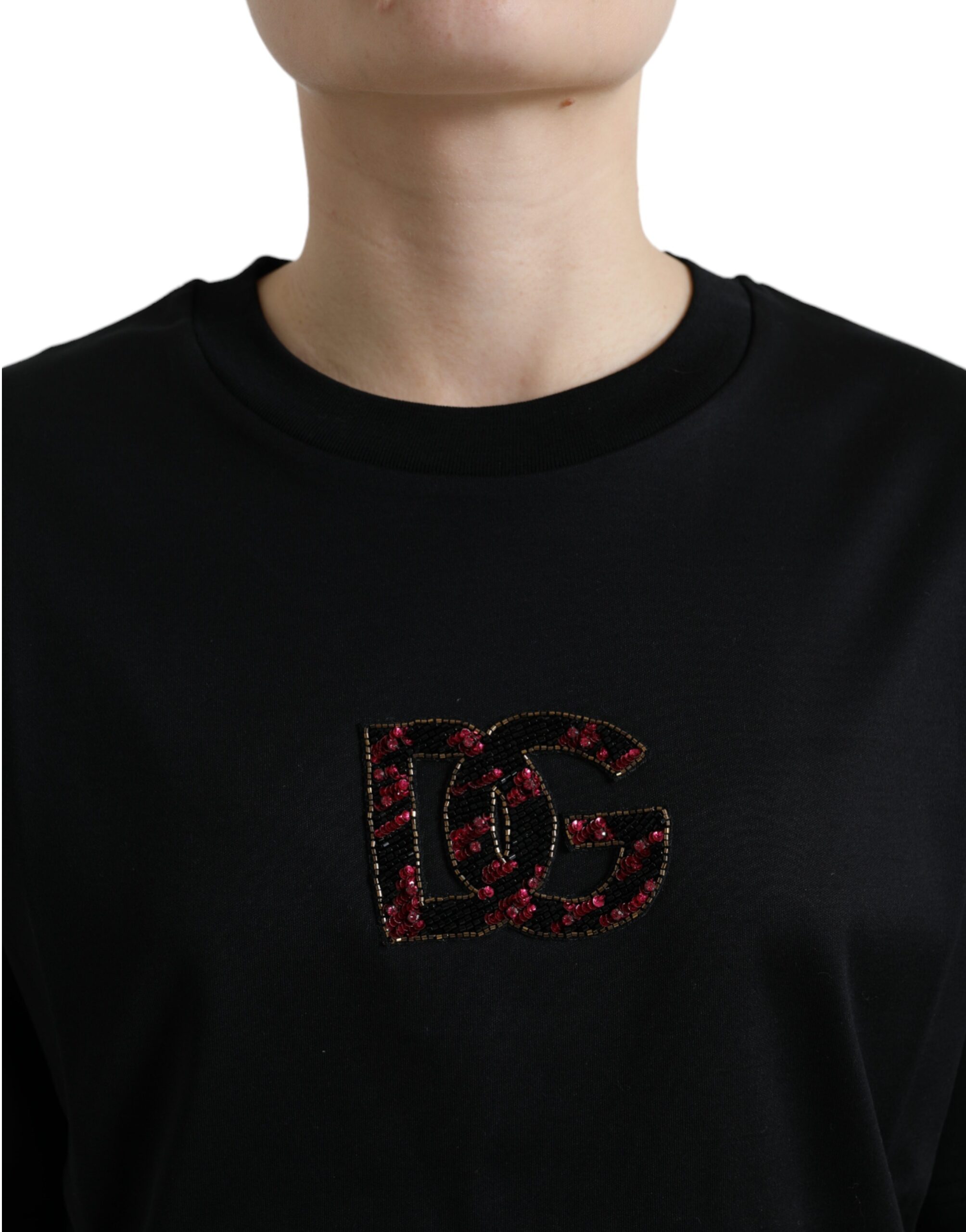 Элегантная черная футболка, украшенная кристаллами Dolce & Gabbana — фото 4
