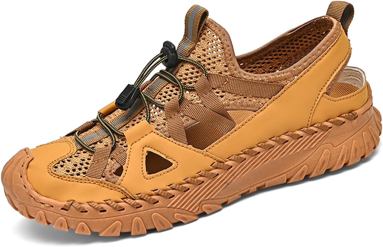 

Мужские спортивные сандалии для пеших прогулок на открытом воздухе с закрытым носком, водонепроницаемые сандалии, легкие дышащие пляжные туфли Abborora, желтый