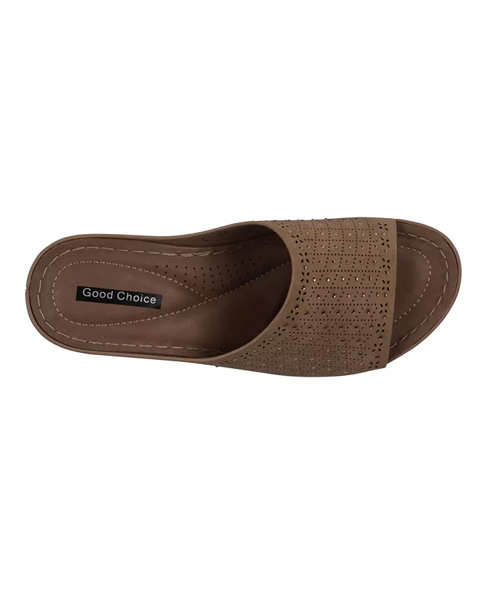 Женские сандалии Atlanta на удобном каблуке-платформе с шипами GC Shoes, коричневый/бежевый — фото 4