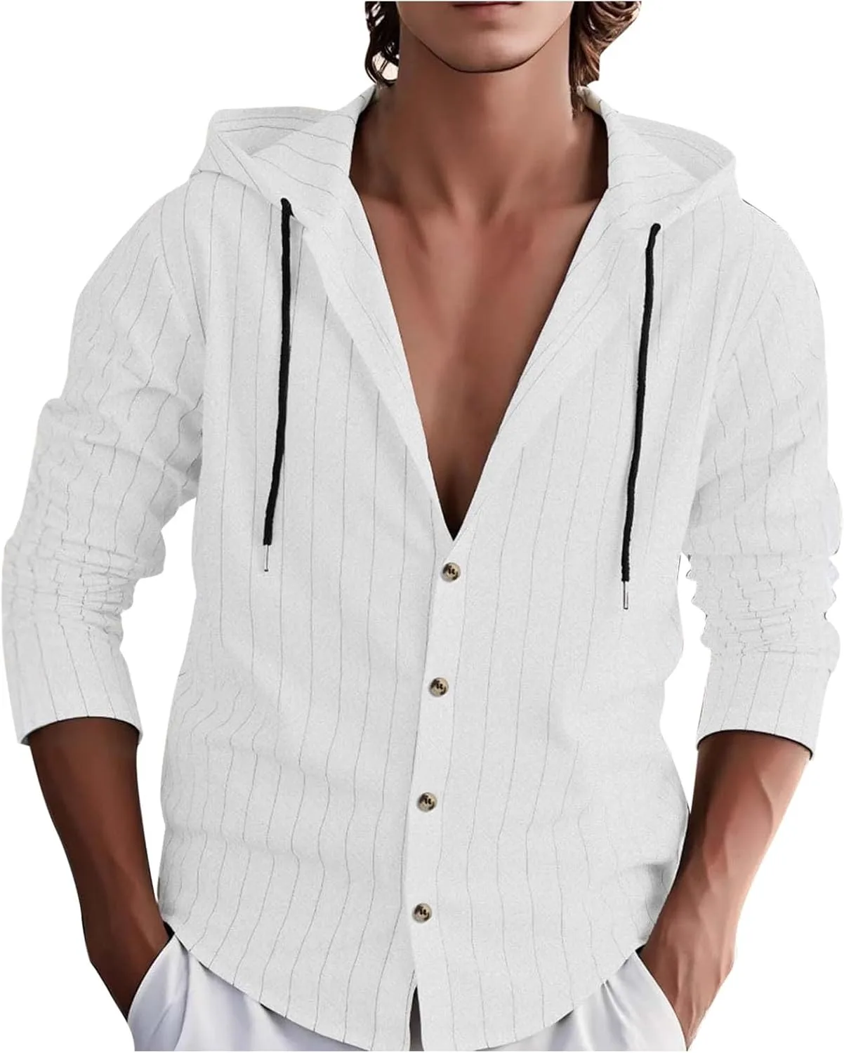 

Мужская полосатая рубашка с длинными рукавами и V-образным вырезом