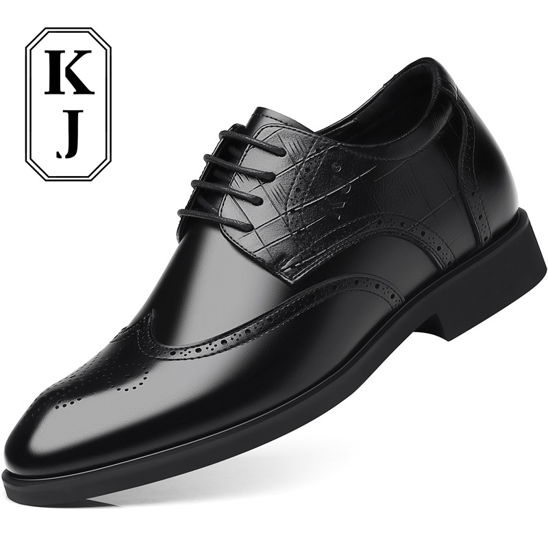 

Мужские туфли черные KJ-522 со скрытой платформой 6 см, цвет KJ-522 Black Hidden Wedge 6CM