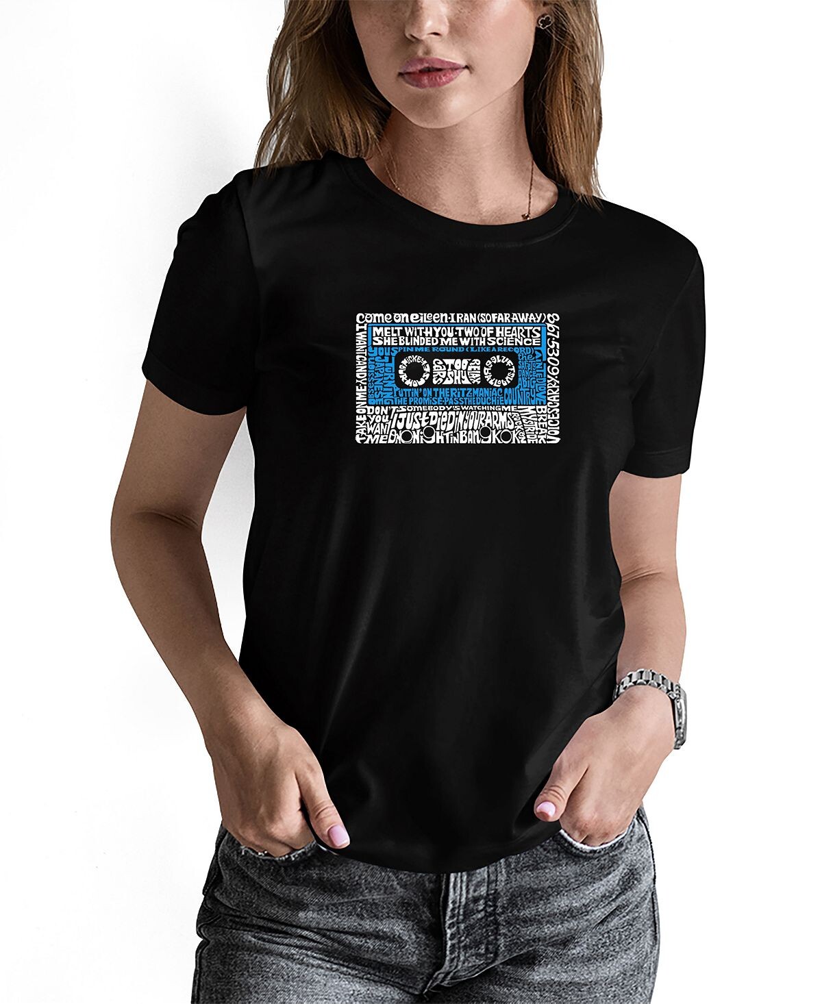 

Женская футболка One Hit Wonders Word Art 80-х годов LA Pop Art, черный