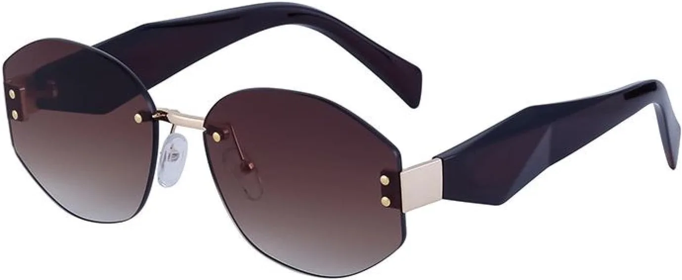 

Женские солнцезащитные очки без оправы, модные, роскошные, с асимметричным многоугольным оправой, винтажные солнцезащитные очки без оправы TKKTLLT, C4 Brown