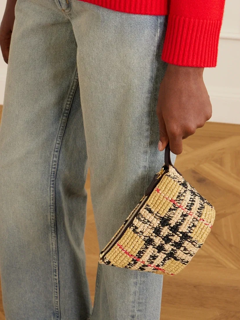 Плетеная сумка-клатч из рафии Margate с кожаной отделкой BURBERRY, бежевый — фото 2