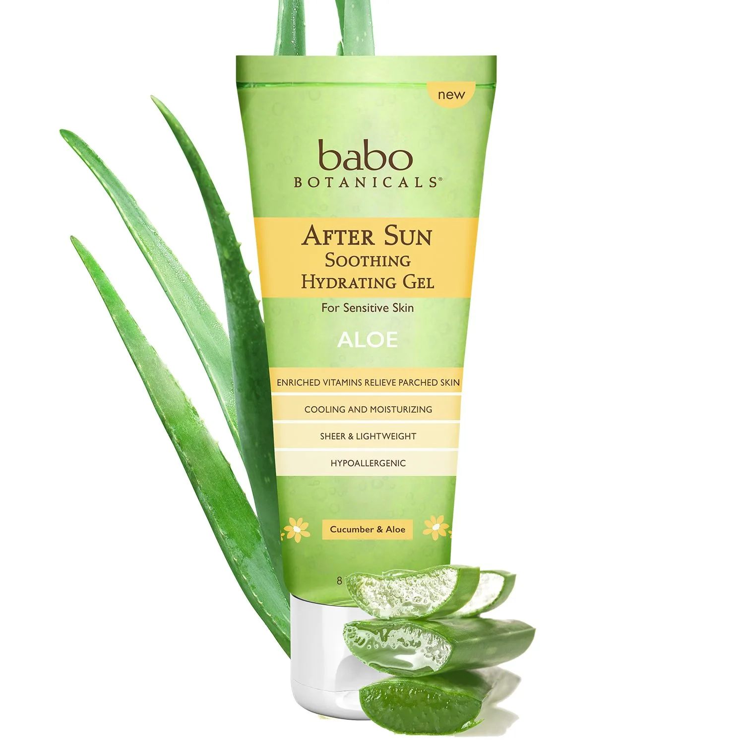 Увлажняющий гель после загара Babo Botanicals с алоэ вера, натуральным экстрактом гамамелиса и огурца, веганский, подходит для младенцев, детей и чувствительной кожи - 227 мл., green