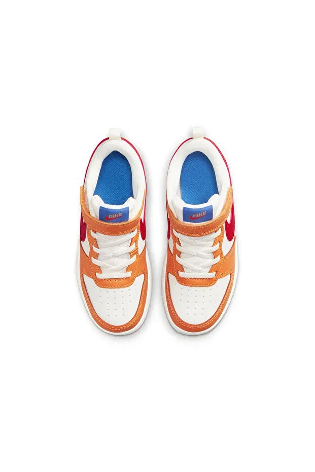 Детские спортивные туфли для девочек с липучкой Court borough low 2 (psv) Nike, White/Orange — фото 4