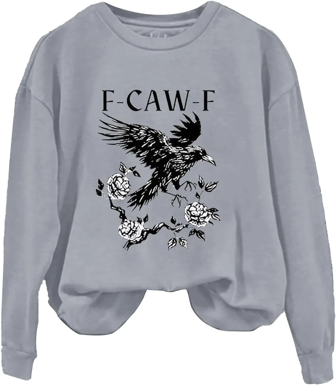 Женский свитшот-худи с принтом Caw F Crow Funny, серый — фото 3