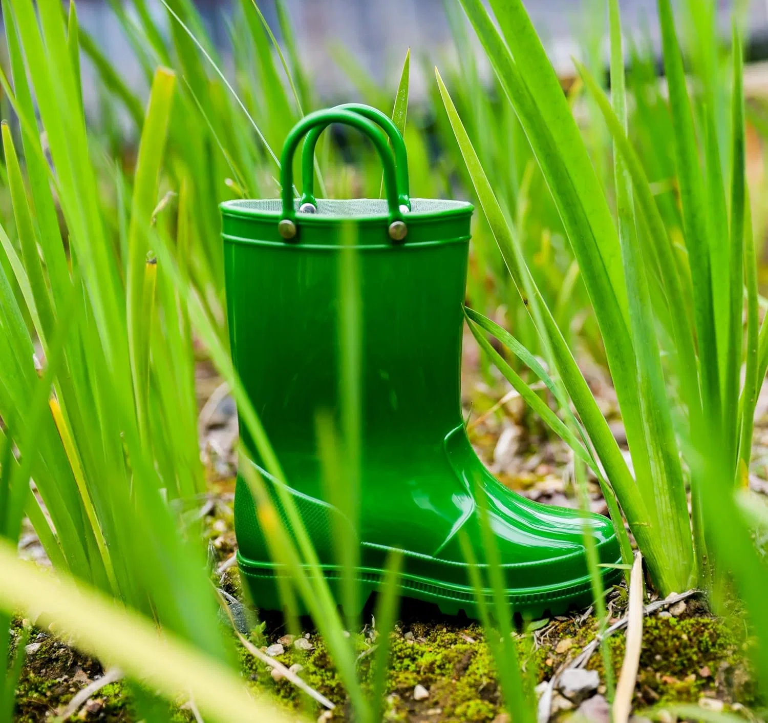 Детские дождевые сапоги для мальчиков с принтом HugRain, Solid Green — фото 2