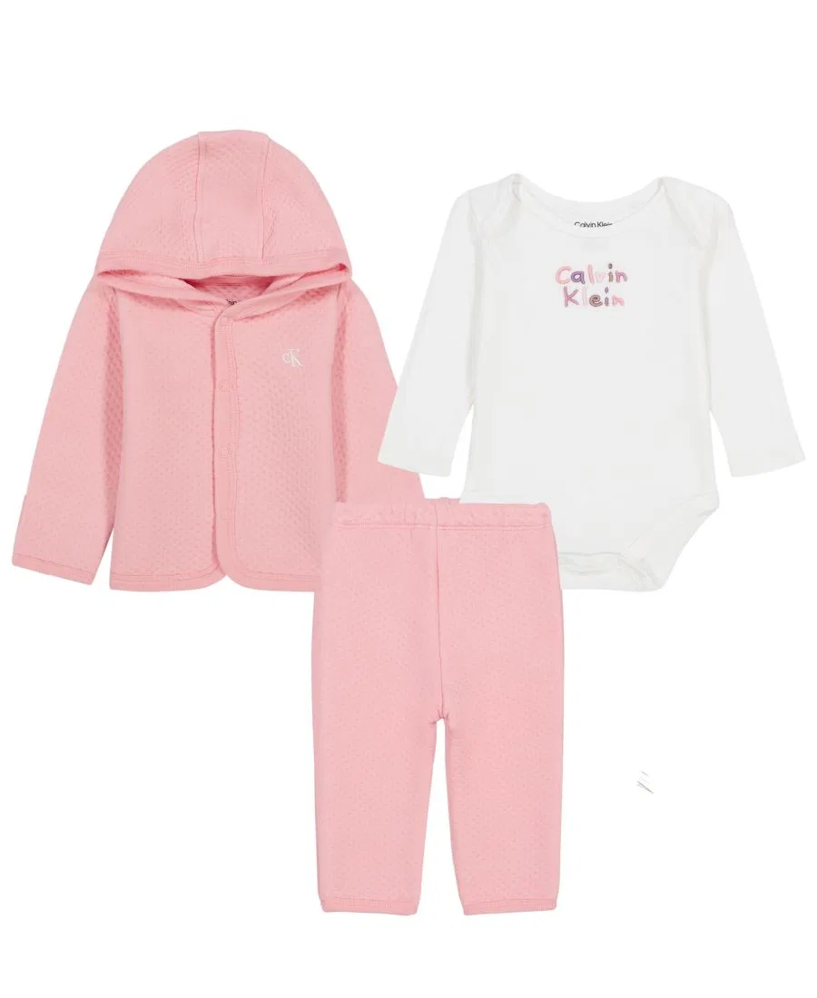 Комплект из 3 предметов: куртка с капюшоном, боди и брюки Calvin Klein, Pink/White