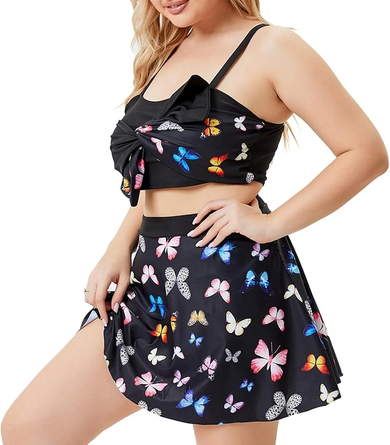 Женский купальник танкини с юбкой и завышенной талией Push Up Yabaa, Tie Dye — фото 3