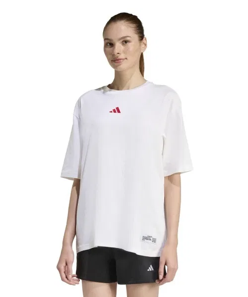 Женская футболка оверсайз с мини-вышивкой и графическим принтом Adidas, Белый