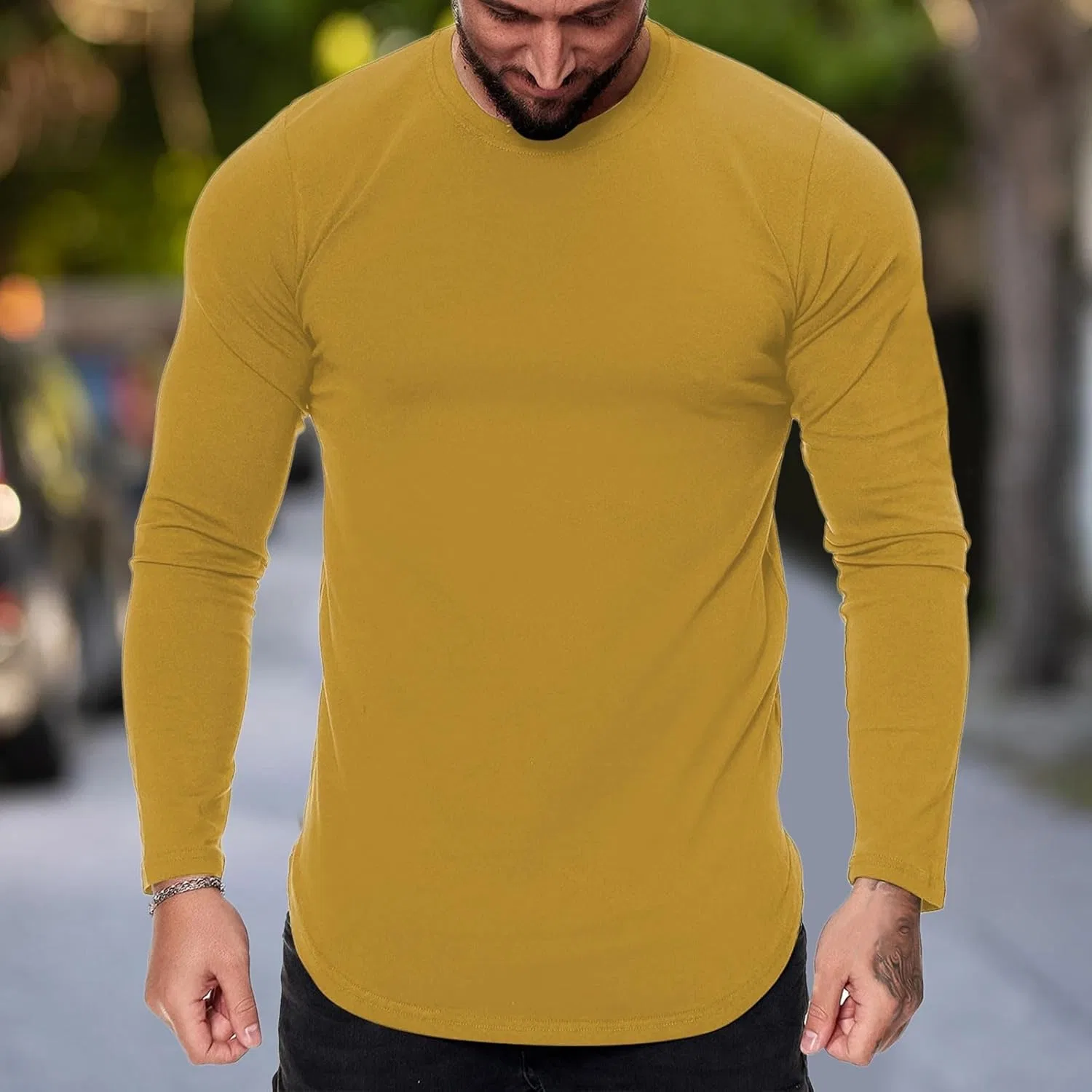 Мужская длинная футболка с круглым вырезом Big Size, Yellow — фото 2