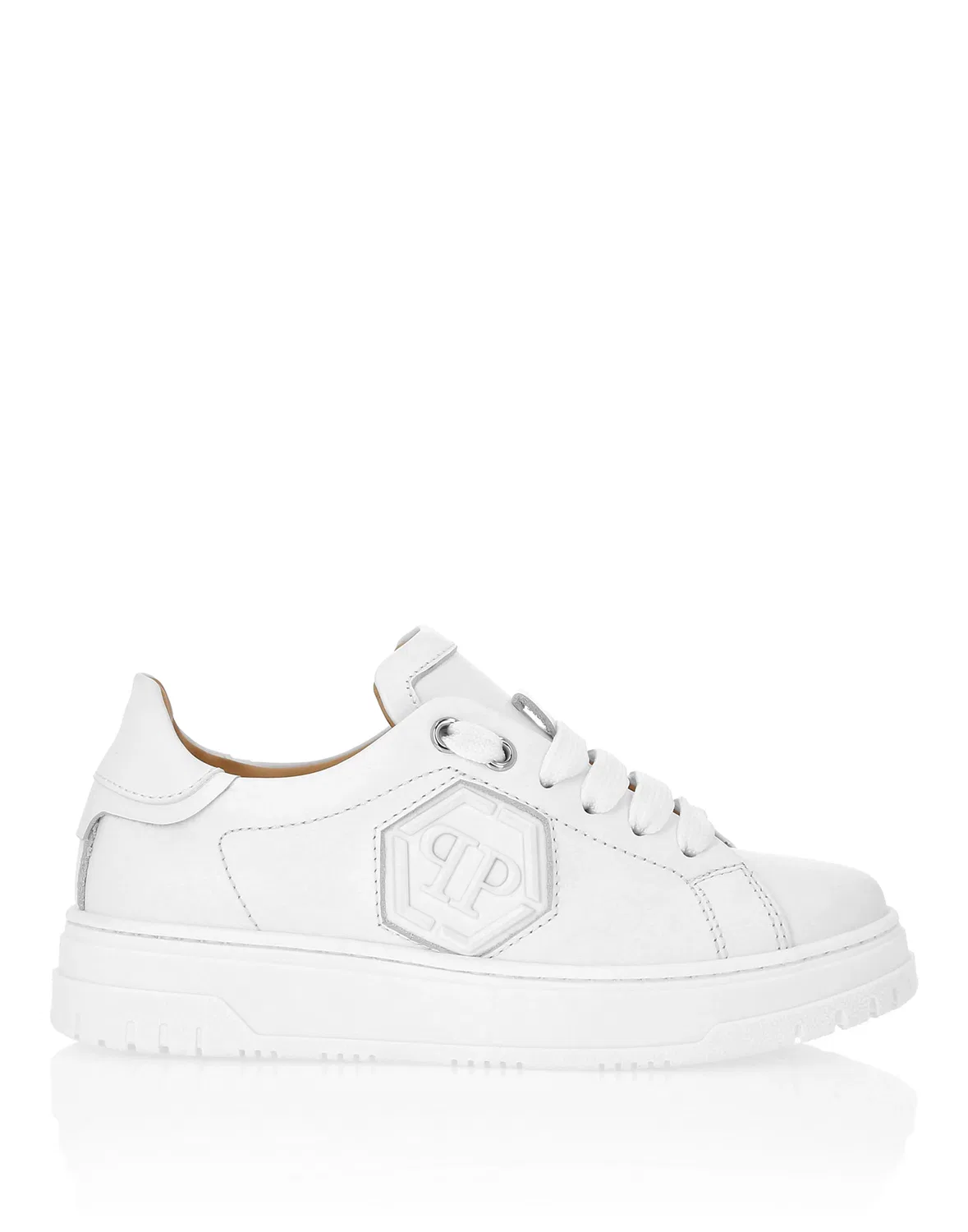 Детские кроссовки низкие с кожаным верхом Hexagon PHILIPP PLEIN, White/Black — фото 2