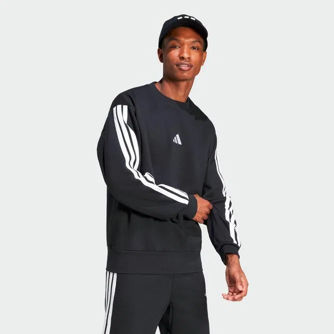 Мужской спортивный пуловер с длинным рукавом adidas Essentials Three Stripes, Schwarz — фото 3