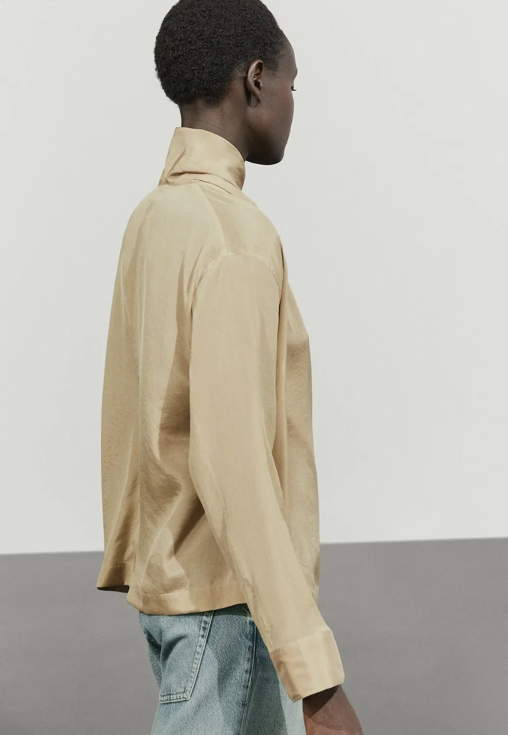 Двубортная рубашка с воротником - блузка на пуговицах Massimo Dutti, Sand — фото 3