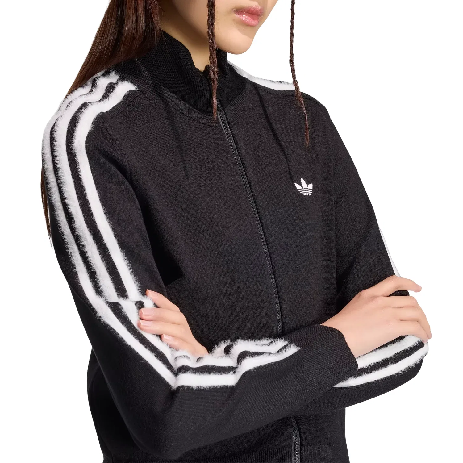 Женская куртка Knitted Firebird Track Top Asia Sizing 'Black White' adidas, Black/White — фото 2