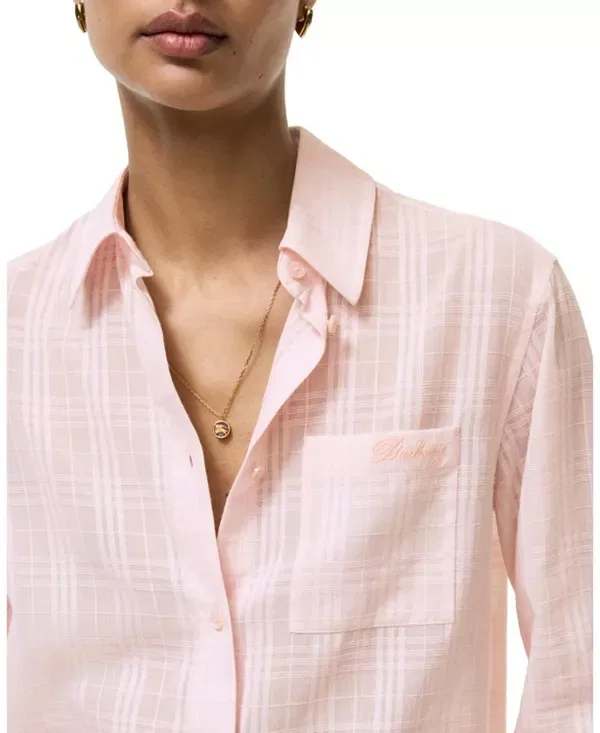 Женская рубашка из хлопка с принтом Classic fit check cotton shirt Burberry, Frosty Pink — фото 2