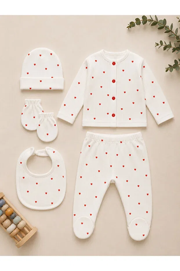 Детский комплект боди для новорожденных хлопковый Heart Patterned Lumy Kids, Red — фото 2