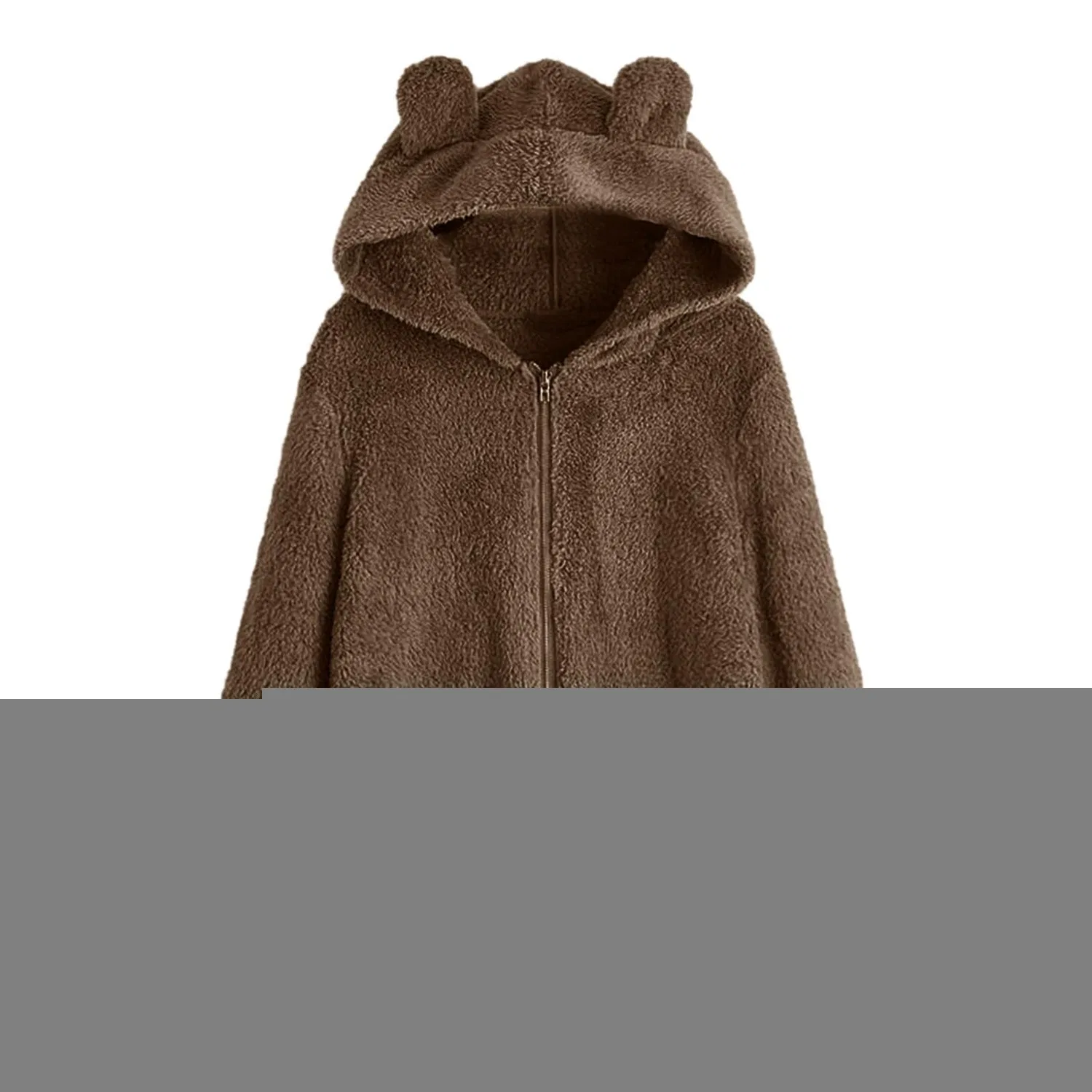 Женская куртка с капюшоном из флиса на молнии Oversized Solid Color, Marrone — фото 2