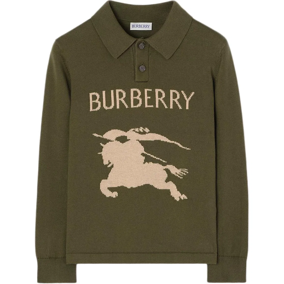 Детский свитер с поло-воротником Burberry, Tent Green