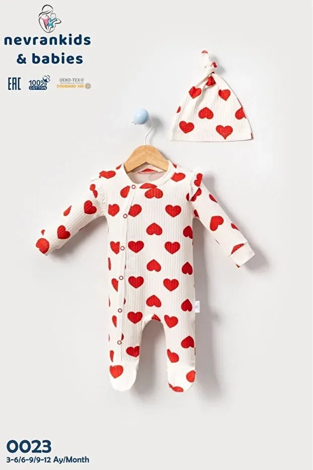 Детский комплект боди-комбинезонов для девочек с принтом Heart Big Pattern Nevrankids, Ecru — фото 4