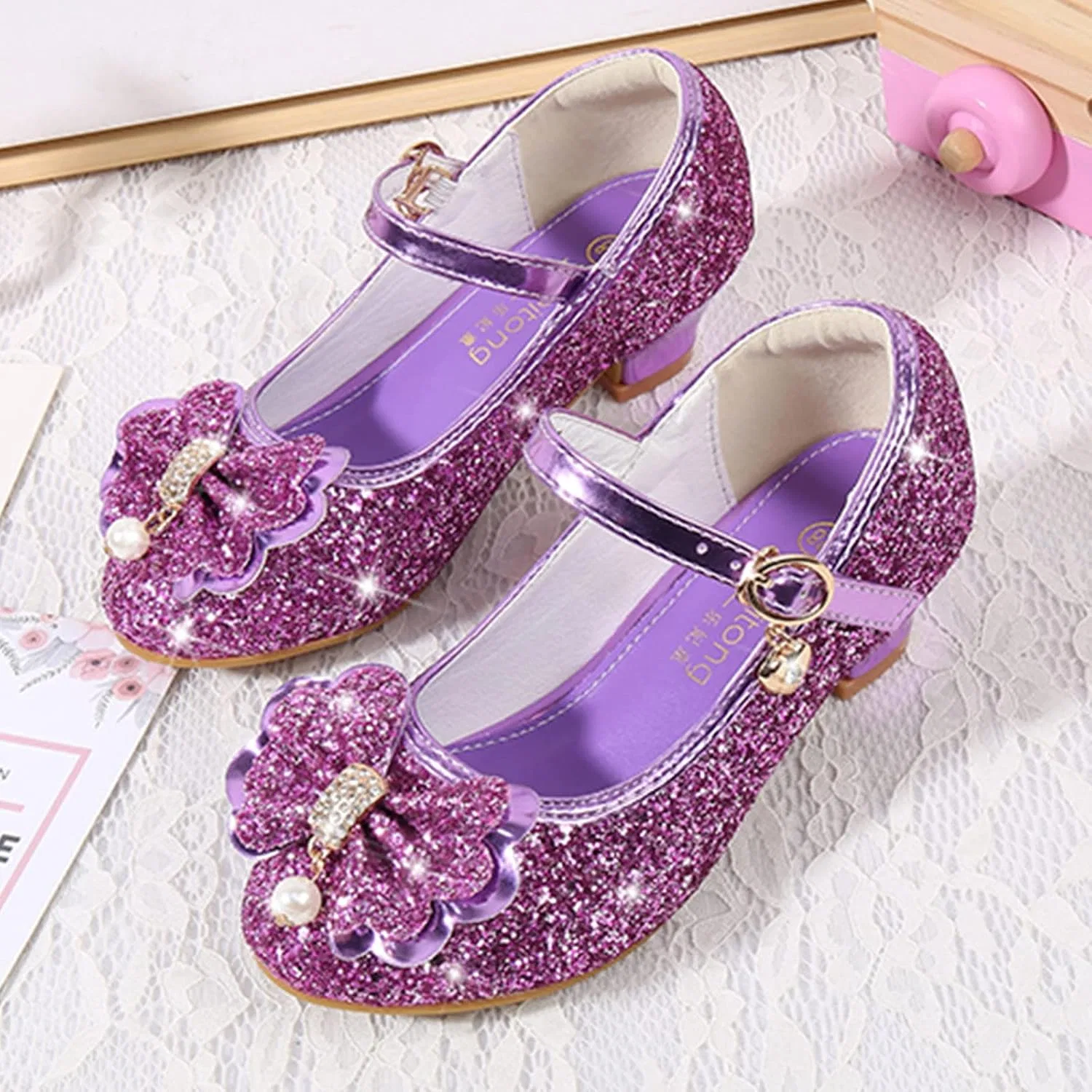 Детские туфли для девочек с принтом Mary Jane Princess Flower Shoes, Purple — фото 4