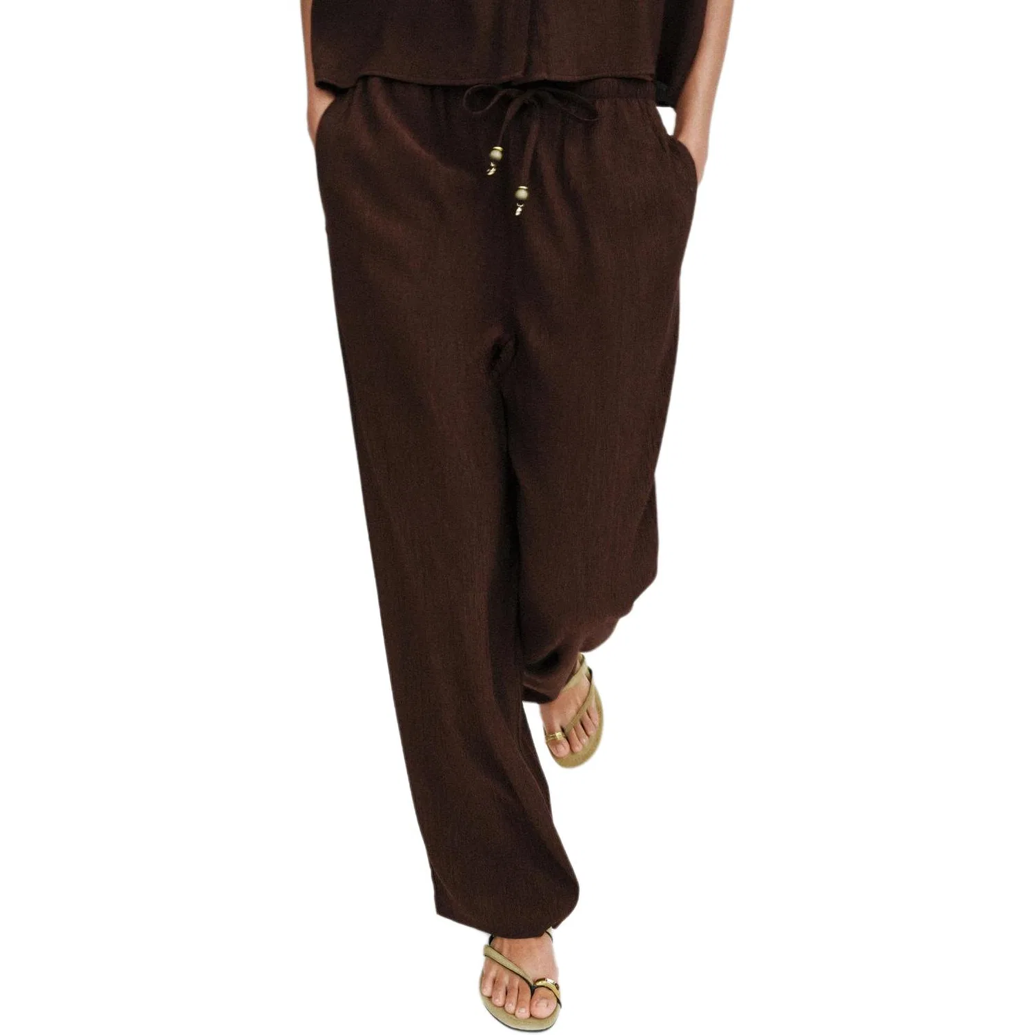 Женские брюки повседневные прямого кроя Dark Brown ZARA, Темно-коричневый — фото 4