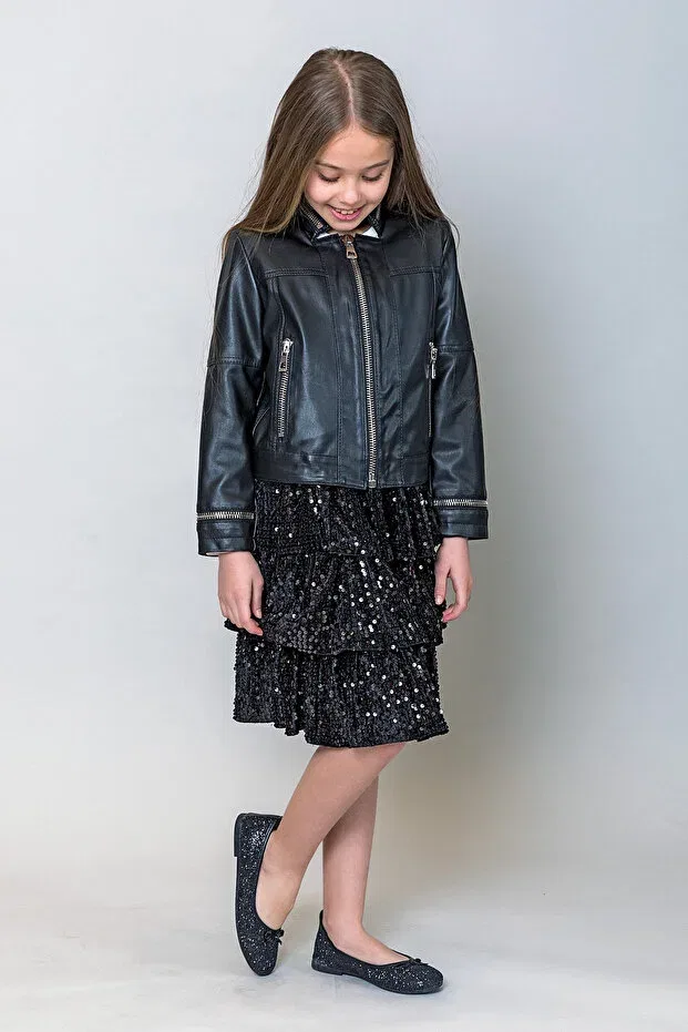 Детская куртка для девочек из искусственной кожи Incity, Black — фото 4