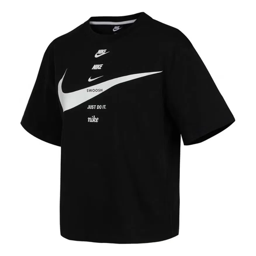 Футболка свободная с принтом логотипа Nike, черный
