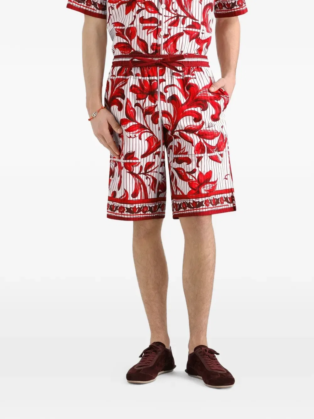 Поплиновые шорты-бермуды с принтом majolica Dolce & Gabbana, белый — фото 4