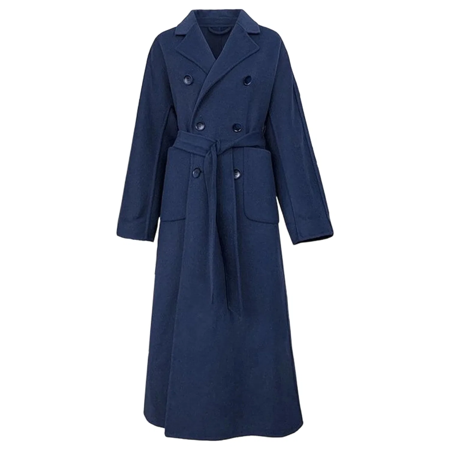 Женское двубортное пальто с поясом из шерстяной смеси, blue navy — фото 4