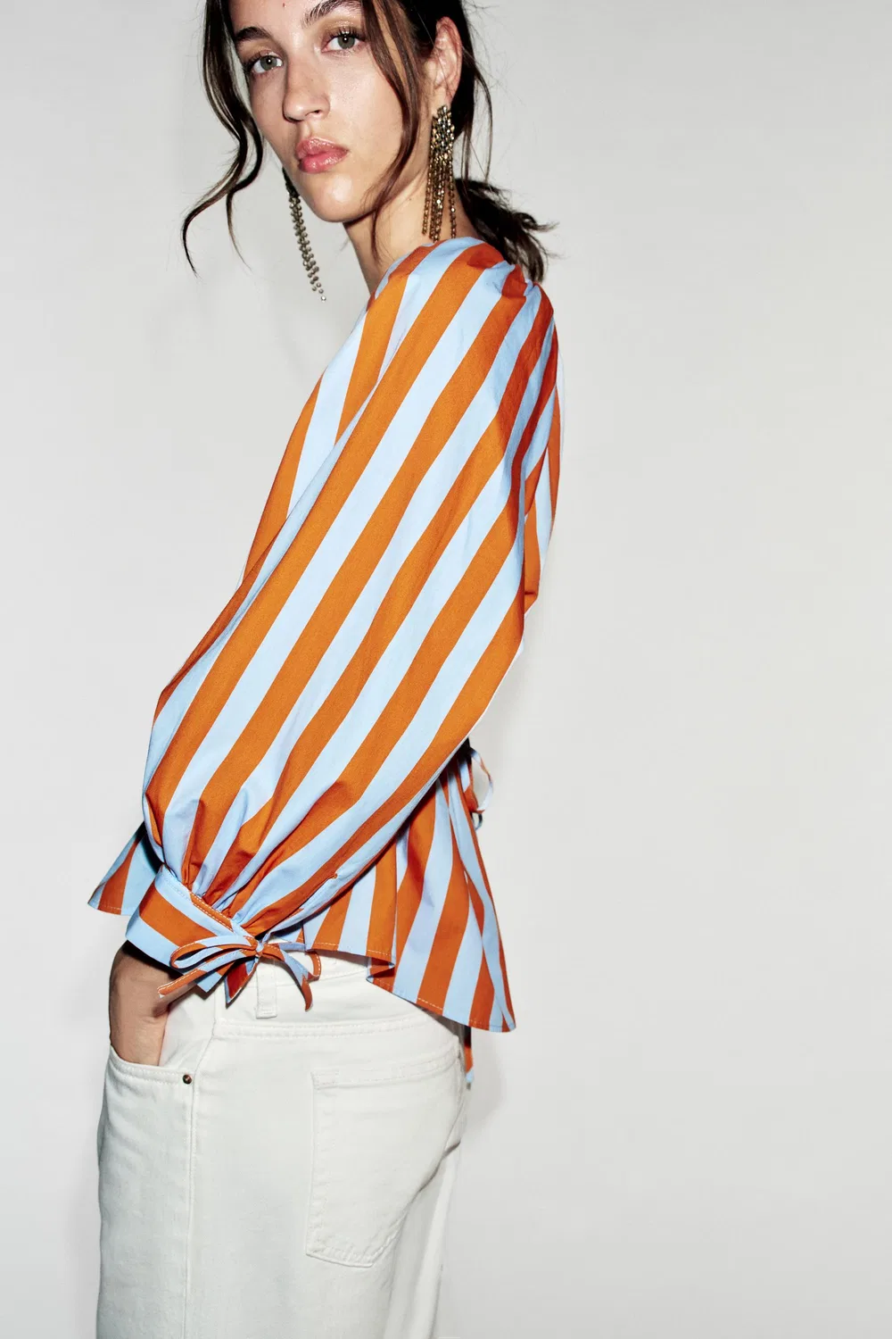 Рубашка в полоску с узким поясом ZARA, striped — фото 4