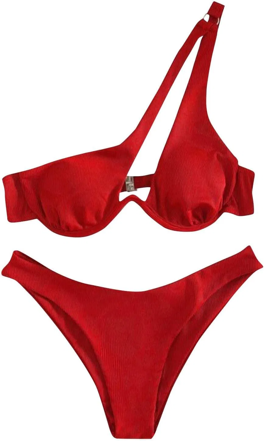 Женский бикини-сет с одним плечом Brazilian Bikini Sets for Women, Red
