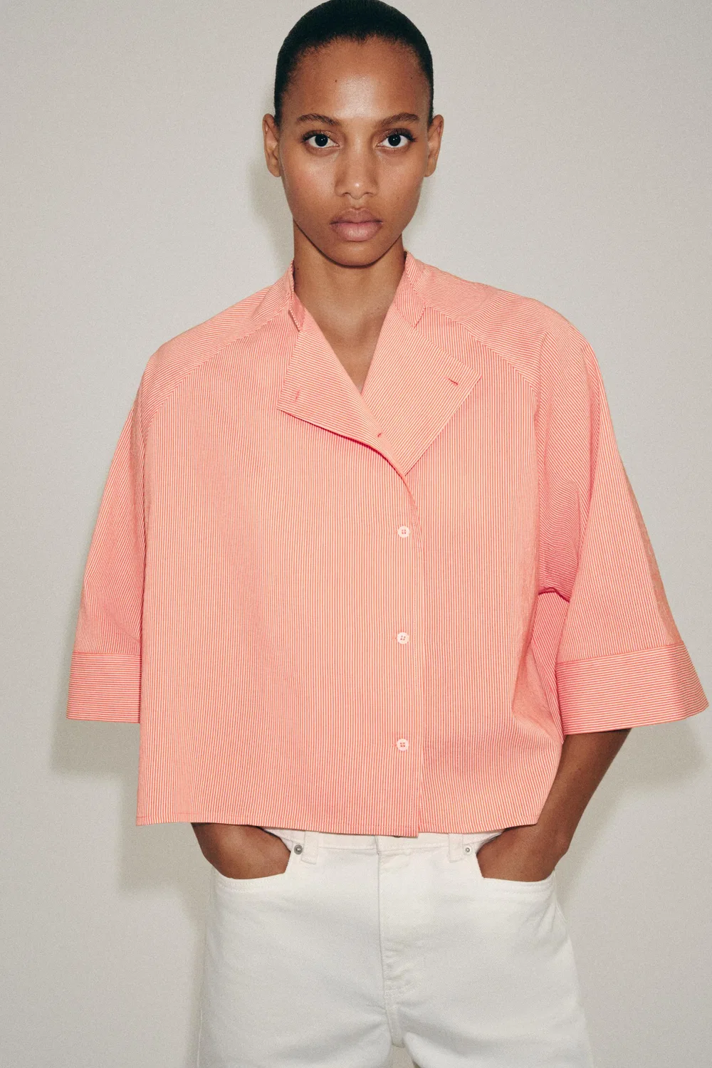 Рубашка в асимметричную полоску из коллекции ZW ZARA, Tangerine — фото 4