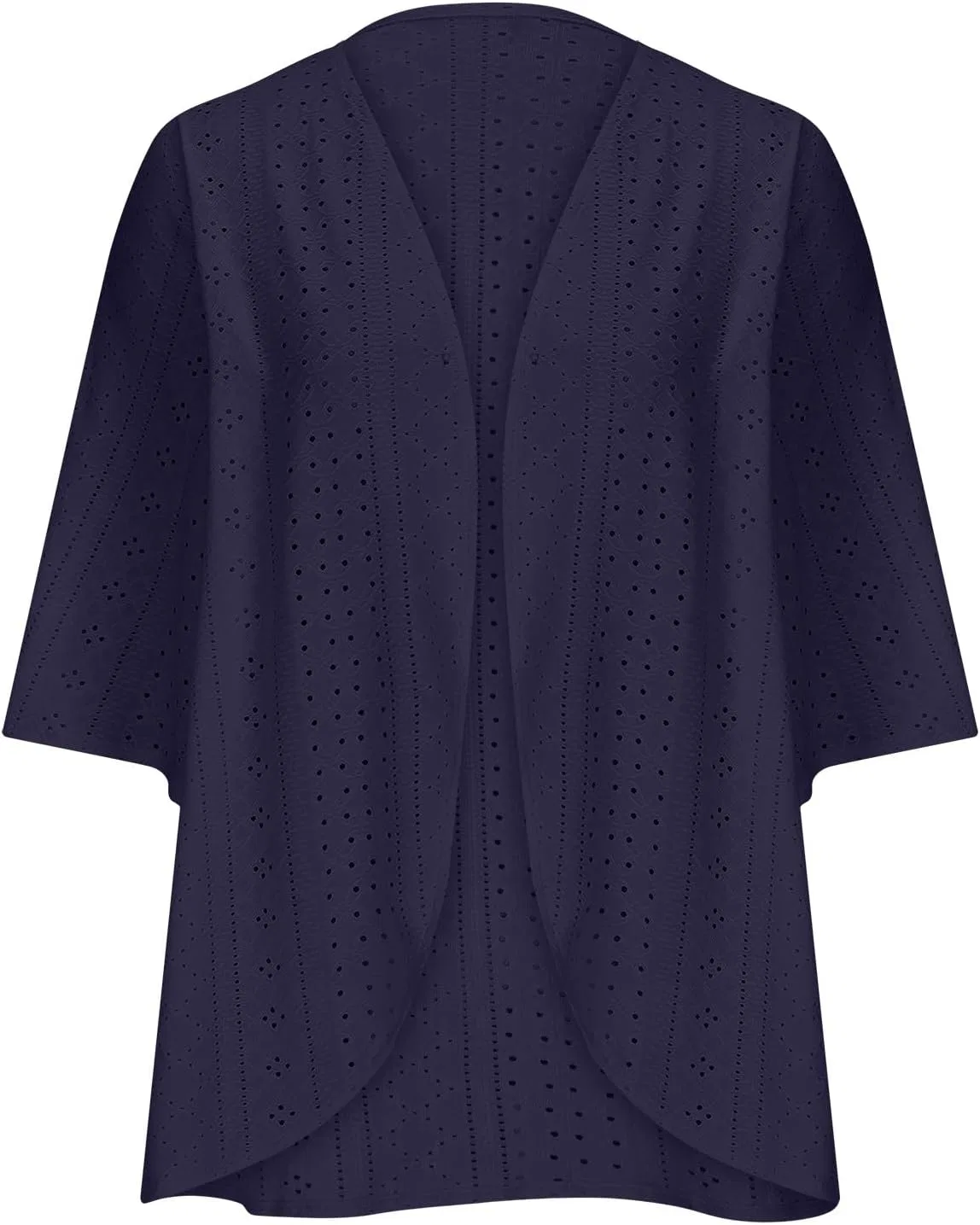 Женский кимоно-кардиган с вышивкой ажуром, 3/4 рукав, Dark Blue — фото 4