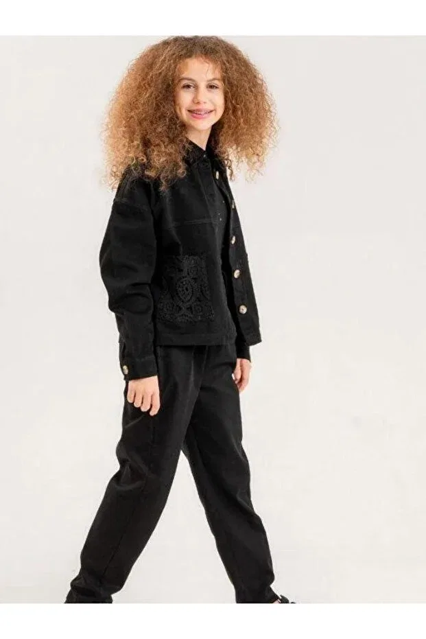 Детское джинсовая куртка для девочек с длинным рукавом Zekids, Black — фото 3