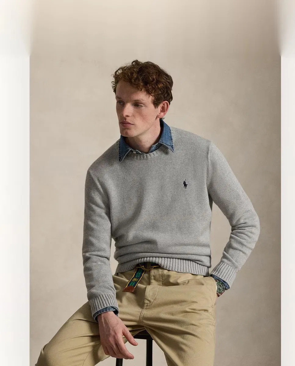 Мужский джемпер из хлопка, Polo Ralph Lauren, светло-серый — фото 4