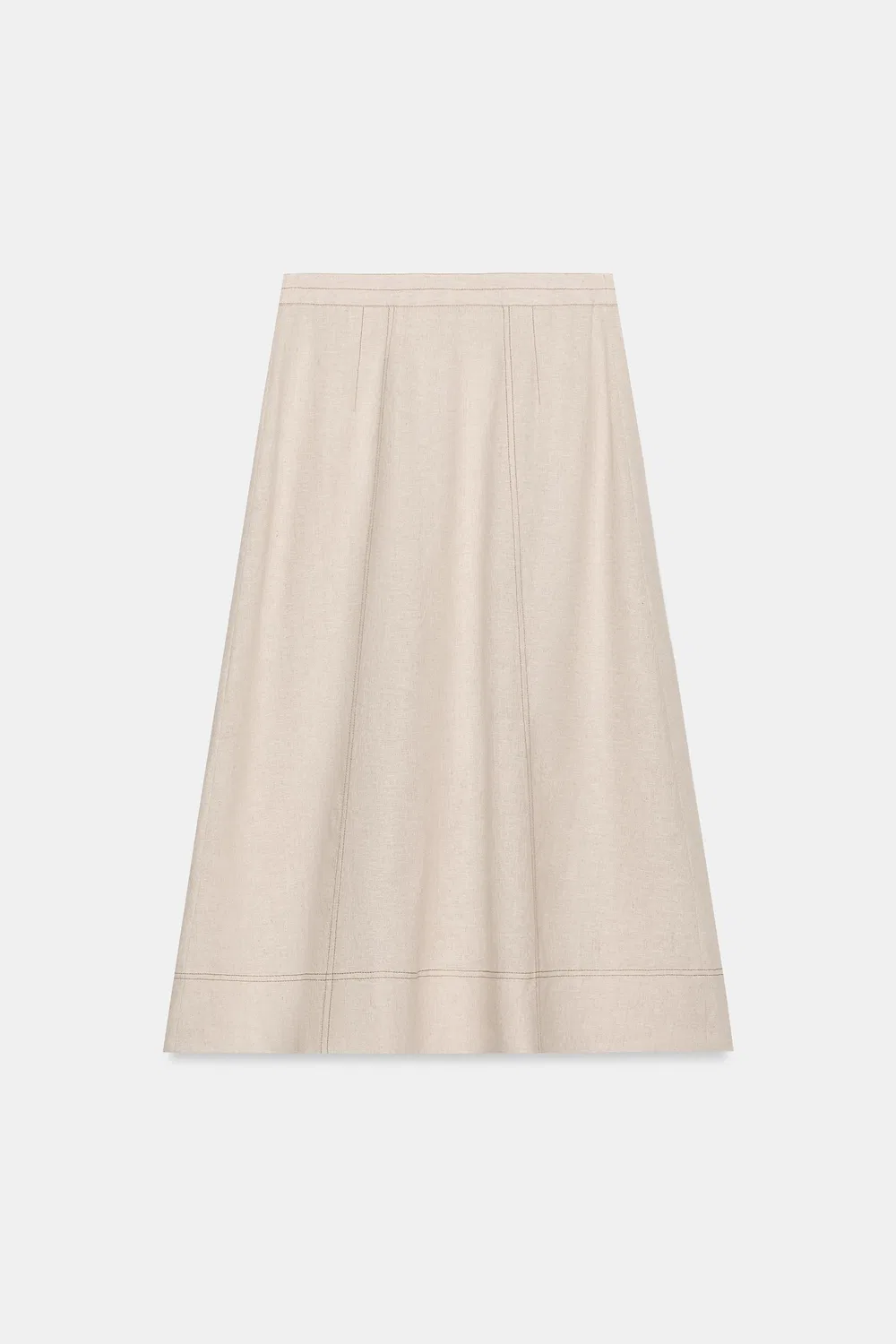 Льняная юбка с запахом и отстрочкой ZARA, Light beige — фото 3