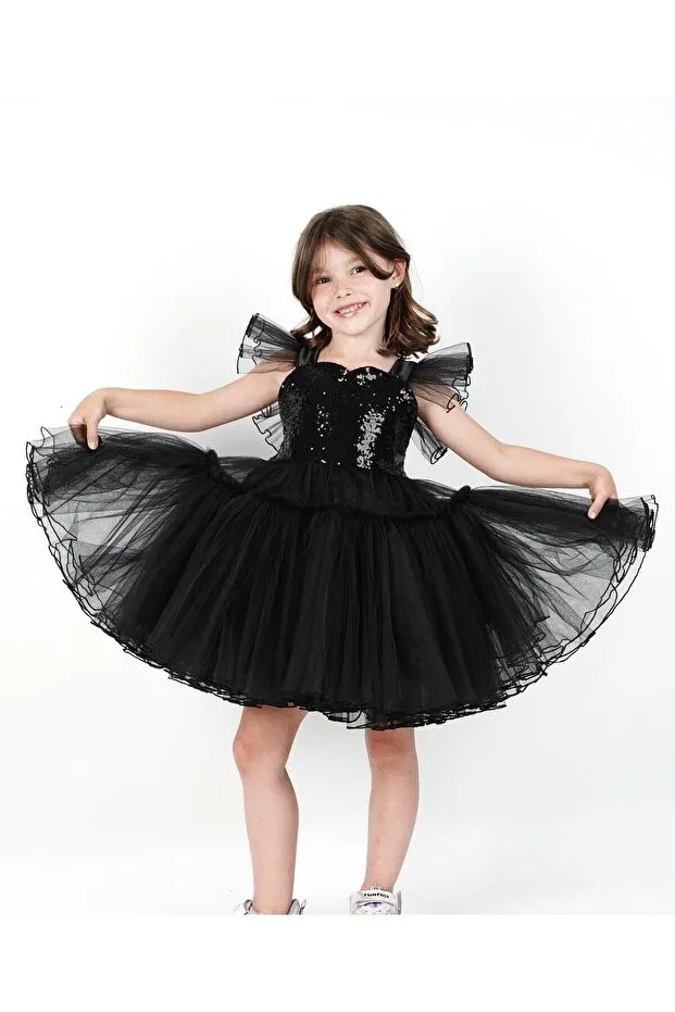 Детское платье для девочек с пайетками Boztaş Bebe, Black