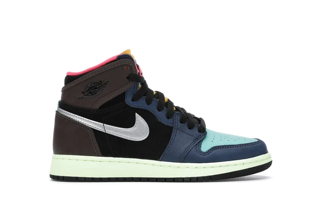 Детские кроссовки для мальчиков высокие с принтом Jordan 1 Retro High Tokyo Bio Hack Jordan, Baroque Brown/Black-Laser Orange-Racer Pink